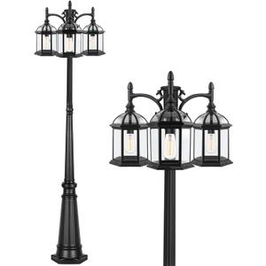 Aluminum Outdoor Lamp Post Birdcage, Hardwired Street Light Post for Outside, 3-Head Pole Light Modern Lamp Post Outdoor Lighting with Clear Glass Panels for Garden Patio Backyard Walkway Driveway