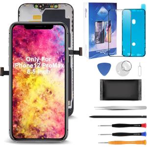 Screen Replacement for iPhone 12 Pro Max (A2342,A2410,A2412,A2411) 6.7inch 3D Touch Display Complete Repair kit Digitizer Frame Assembly with Waterproof Adhesive, Full Coverage Tempered Glass, Tools