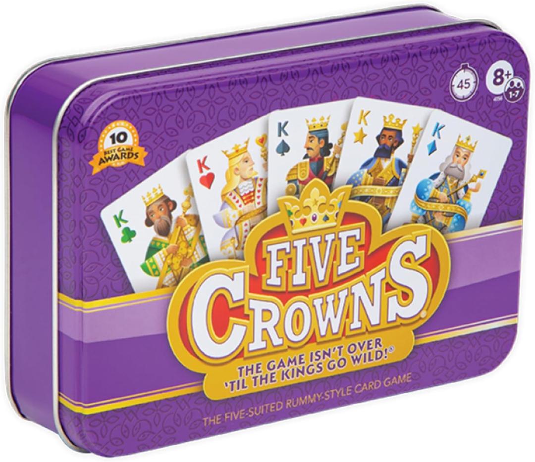 Five Crowns Collectible Tin Card Game for Kids and Adults, Family Game Night, The Game isnt Over Until the Kings Go Wild, 5 Suited Rummy Style Card Game, 1-7 Players, Ages 8+