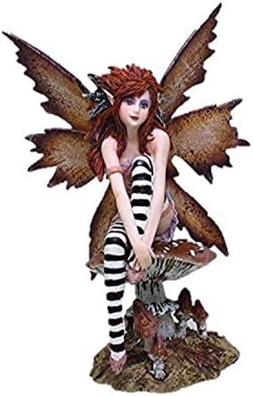 PTC 6.25 Inch Naughty Brown Fairy Sitting on Mushroom Statue Figurine