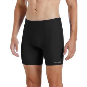 Runhit Men's Square Leg Swim Jammers Quick Dry Athletic Brief Swimsuit UPF 50+ Compression Swimming Shorts (Medium, Black)