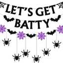 Halloween Black-Purple Spider-Web Party-Decorations Banner - 8pcs Paper Bats Spiders Hanging Swirls Streamers,Indoor Room Porch Wall Ceiling Garland, Baby Shower Birthday Supplies Decor Panduola