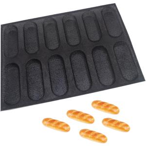 Dioycli Silicone Bread Loaf Pan for Baking, Mini Baguette Bread Pan Perforated Hot Dog Bun Pan 12 Loaf Non Stick Baking Liners Mat