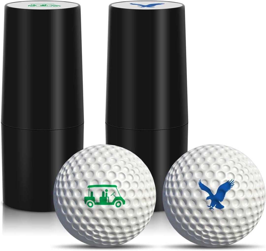 TAOLAVB 2 Pack Professional Golf Ball Stamper, Quick-Dry, Mini Golf Ball Marker with Fun Patterns, Waterproof & Fade-Resistant, Reusable Golf Ball Stamp Suitable for Both Indoor and Outdoor Use (Green1+Blue1)