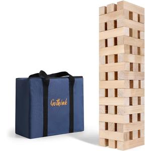 GOTHINK Giant Tumbling Tower Game, Super Large 51pcs Wooden Blocks Stacking Game, Stacking Up to 5.5 Feet, Timber Blocks with Carry Bag, Jumbo Blocks Outdoor Indoor Game Toy Gift for Kids and Adults