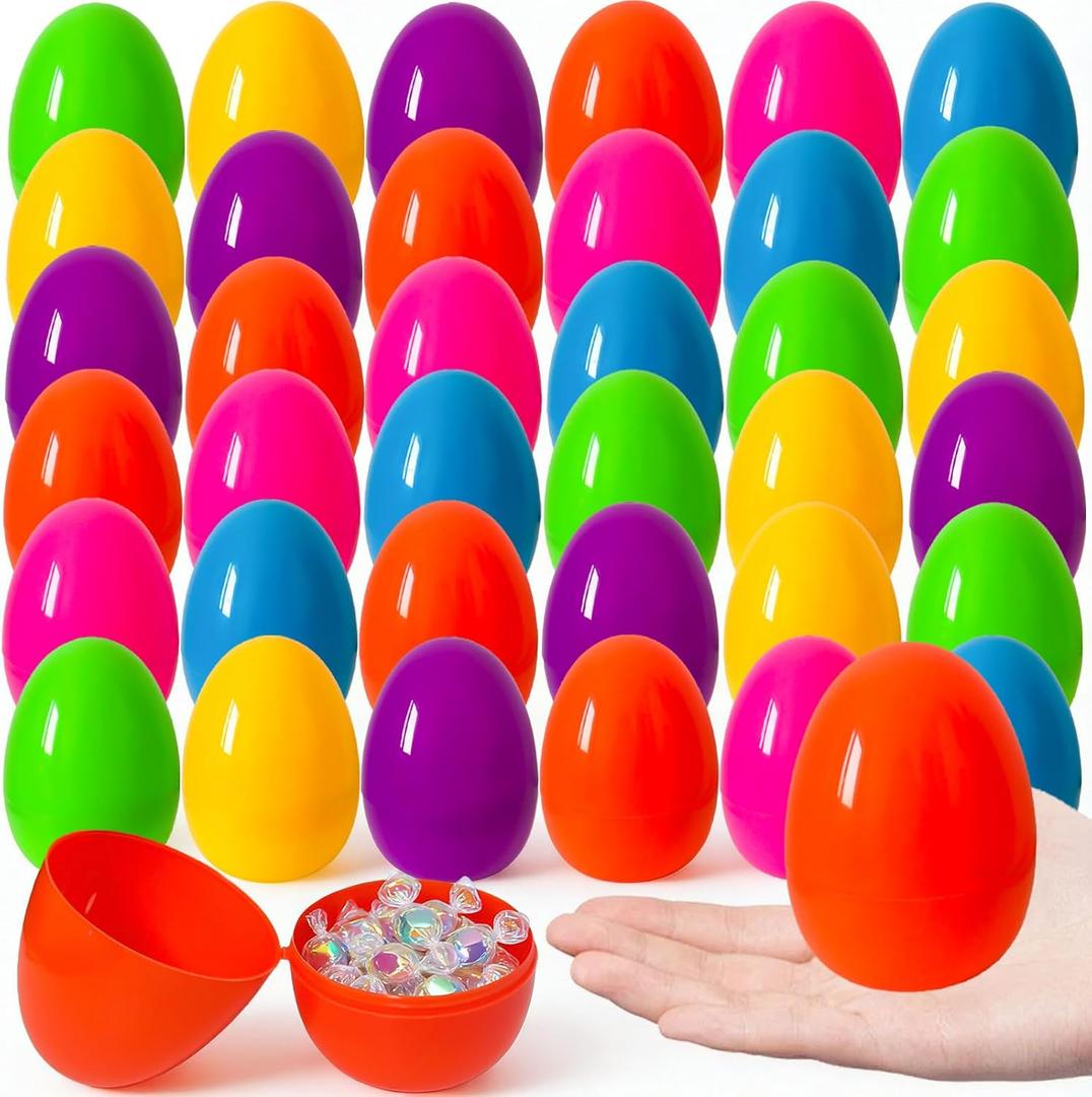 36 Pack 4 Inch Large Easter Eggs Big Colorful Easter Eggs for Refillable Basket Fillers Flat Bottom Plastic Easter Eggs Empty Surprise Eggs for Easter Hunt Party Favor