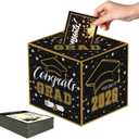 5 x Graduation Decorations 2026,Graduation Card Box with 45 Advice Cards, Black Gold Congrats Grad Wish Card Holder Box for Graduation Party Decorations