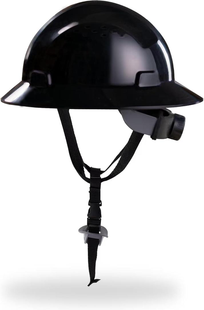 Black Full Brim Hard Hat, OSHA Approved Construction Helmets for Men, 4-Point Adjustable Suspension, ANSI Z89.1