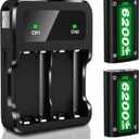 Ponkor Rechargeable Battery Packs for Series X|S/Xbox One, 2 x 6200 mWh Batteries with Charger for Xbox One S/X/Elite Controller Battery Pack Xbox Series X S Skin