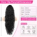 REECHO Ponytail Extension 30" Long Claw Clip Ponytail Extension Curly Wavy Pony Tails Hair Extensions Clip in Synthetic Hairpiece for Women, Natural Black