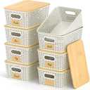 Stackable Storage Basket: Plastic Baskets Bins, Baskets for Organizing, Pantry Decorative Containers for Closets, Cabinets, Shelves(8 Pack, White)