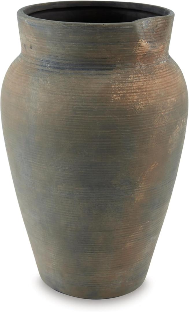 Signature Design by Ashley Brickmen Antique Indoor 15" Ceramic Tabletop Vase with Wide Mouth, Gray & Light Brown (18", Gray & Light Brown)