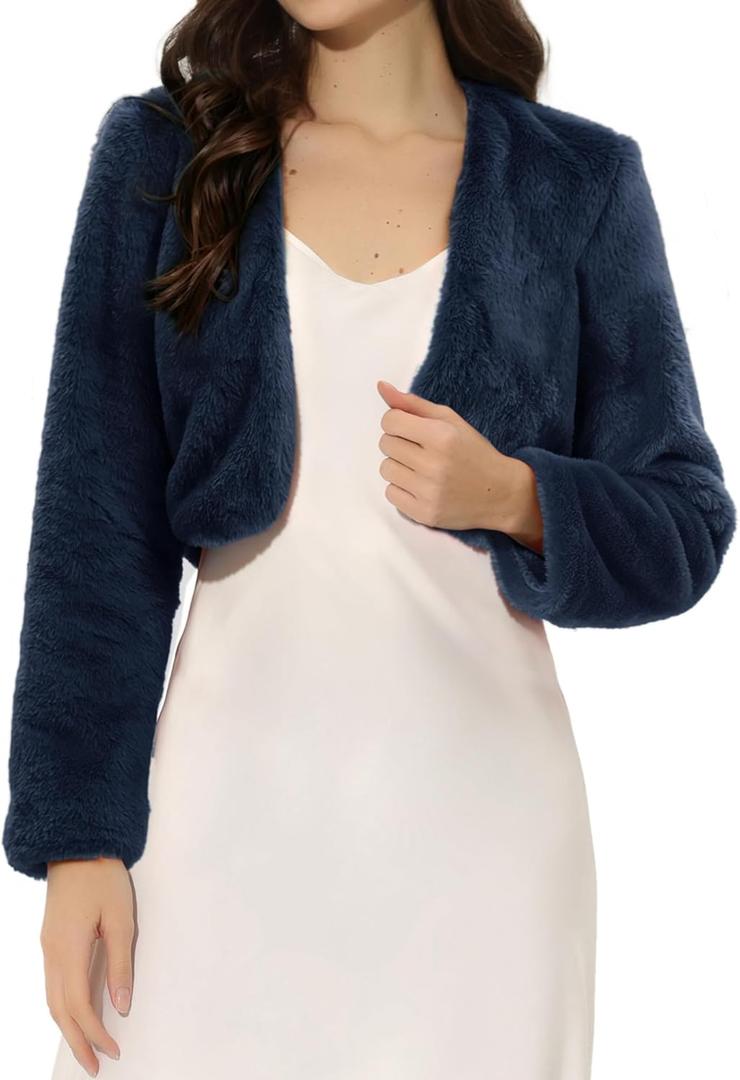 Allegra K Formal Bolero for Women's Evening Dressy Faux Fur Shrug Jacket (Blue, L)