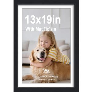 13x19 Black Picture Frame - Wood Frame with Tempered Glass, for Any Wall - Hang Horizontal or Vertical, 1 Pack