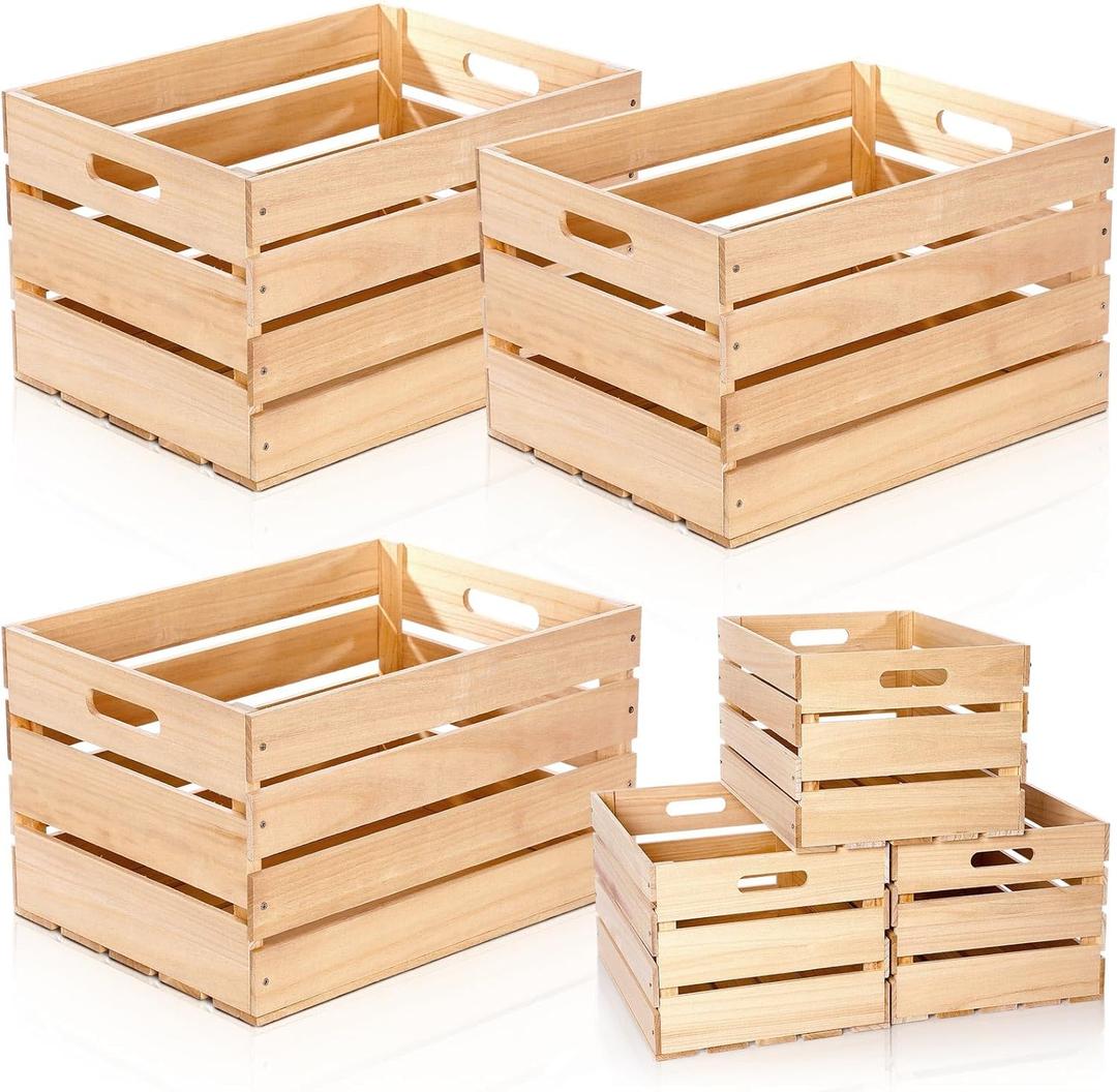 Weysat 3 Pack Large Wood Crates Box for Storage Unassembled 20 x 14 x 11'' Wooden Milk Crates with Handles Decorative Nesting Box for Display Unfinished Rustic Decor DIY Office Home Retail Art Craft (natural color)