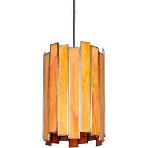 Tiffany Pendant Lighting, 7" Brass Cylindrical Hanging Lamp with Stained Glass for Foyer, Entryway, Bedroom, Dining Room, Stairwell (Tangerine)