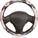 Cherry Blossom Japanese Sakura Steering Wheel Cover for 14.5-15 Inch (37-38 cm) Wheels, Premium Fabric with Non-Slip Rubber Inner Ring