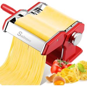 Sailnovo Pasta Maker Machine, 180 Roller Pasta Maker, 9 Adjustable Thickness Settings 2-in-1 Noodles Maker with Rollers and Cutter, Perfect for Spaghetti, Fettuccini, Lasagna or Dumpling Skin Red