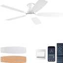 NKPU Ceiling Fans with Lights, Low Profile Ceiling Fan with Light and Remote/APP Control, DC Motor, Noiseless, Flush Mount, 52inch White Ceiling Fan for Bedroom Indoor/Outdoor Use
