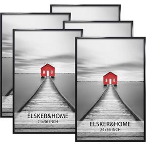 ELSKER&HOME 24x36 Poster Frame 5 Pack, Black Picture Frame for Horizontal or Vertical Wall Mounting, Sturdy and Scratch-proof