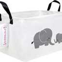 QUEENLALA Rectangular Laundry Hamper/Foldable Nursery Laundry Basket for Organizing/Storage Bin Baskets/Children Toy Office Bedroom/Toy Bin Closet Shelf BasketsRec-Parent-child elephant