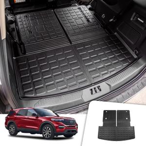 Rongtaod Cargo Mat Compatible with 2020-2025 2026 Ford Explorer 6&7 Passenger Cargo Liner Trunk Mat Back Seat Cover Protector Upgrade 2024 Explorer Accessories (Trunk Mat with Backrest Mat)