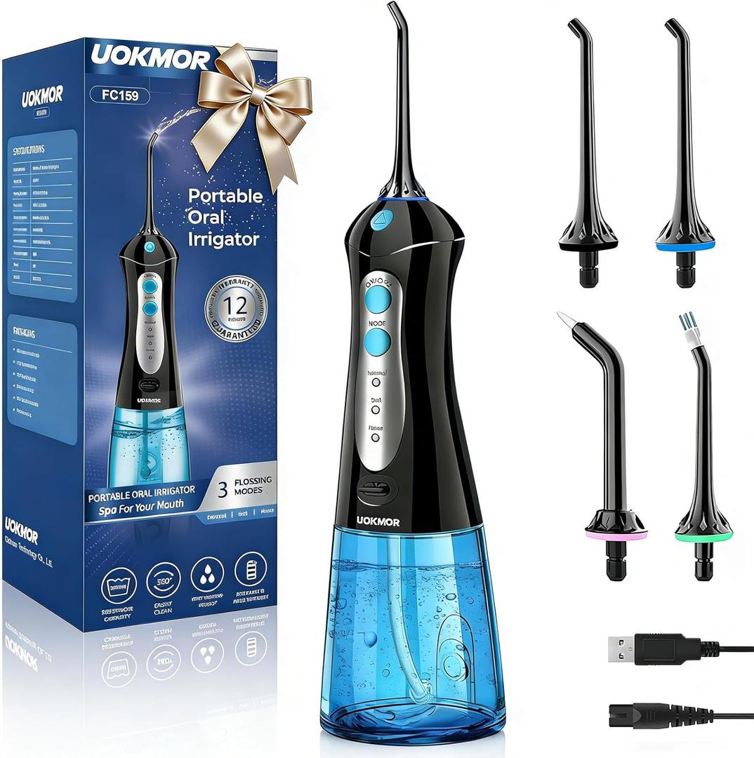Water Dental Flosser Pick for Teeth: Cleaning and Flossing with 3 Mode from 30-100 Psi, Ipx7 Waterproof Portable Rechargeable Cordless Oral Irrigator for Adults Braces and Dental Care Home Travel