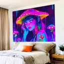 BlissYard Anime Characters Blacklight Tapestry Banner 79x59 Inch Neon Tapestry Psychedelic Alien Bong Cosmic Mushroom Black Light Tapestries Bohemian Spiritual Galaxy Decor Wall Glow In The Dark Hanging Trippy
