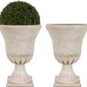 Worth Garden Plastic Urn Planters for Outdoor Plants, Tree 22'' Tall 2 Pack Round Classic Resin Flower Pots Indoor Beige Traditional Front Porch 15 in Dia. Large Imitation Stone Decorative Patio Deck