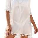 Yincro Women Swimsuit Cover Up Shirt 2025 Tassel Beach Bathing Suit for Swimwear Bikini Dress (Large, White)