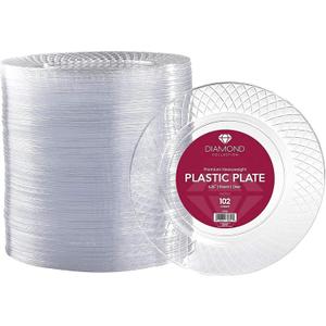 Prestee 102 Clear Plastic Plates Disposable - 6.25-inch Heavy Duty Hard Plastic Clear Plates for Party - Elegant Round Cake, Dessert, Salad, Appetizer, Dinner - Plate for Holiday Parties Prestee 102 Clear Plastic Plates Disposable - 6.25-inch Heavy Duty Hard Plastic Clear Plates for Party - Elegant Round Cake, Dessert, Salad, Appetizer, Dinner - Plate for Holiday Parties