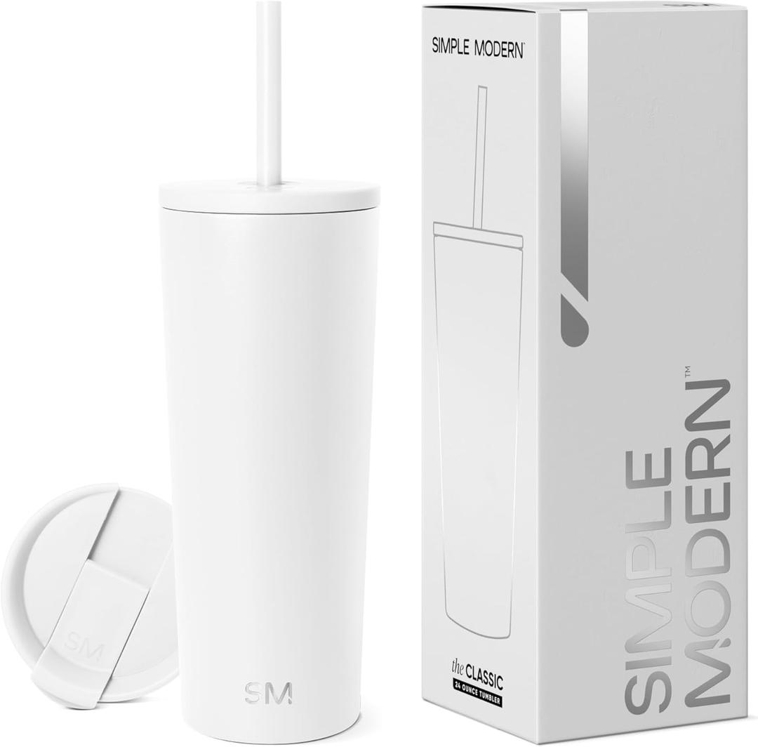 Simple Modern Insulated Tumbler with Lid and Straw | Iced Coffee Cup Reusable Stainless Steel Water Bottle Travel Mug | Gifts for Women Men Her Him | Classic Collection | 24oz | Winter White