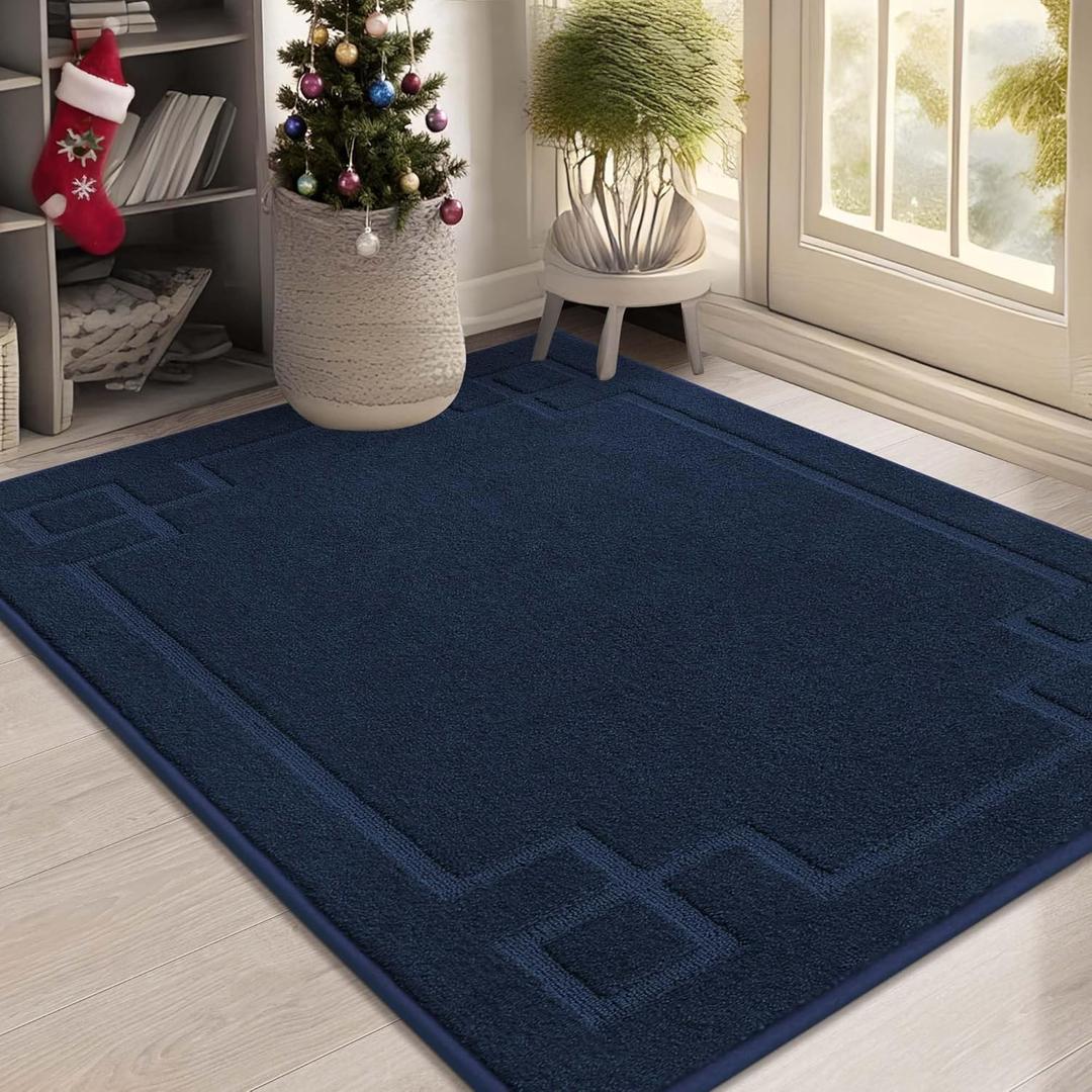 BEQHAUSE Door Mat 32" x 48", Non-Slip Door Mats Indoor Entryway Rugs Washable Low-Profile Absorbent and Stain Resist Floor Mats, Dog Door Mat for Front Back Door, Muddy Wet Shoes & Paws, Navy Blue