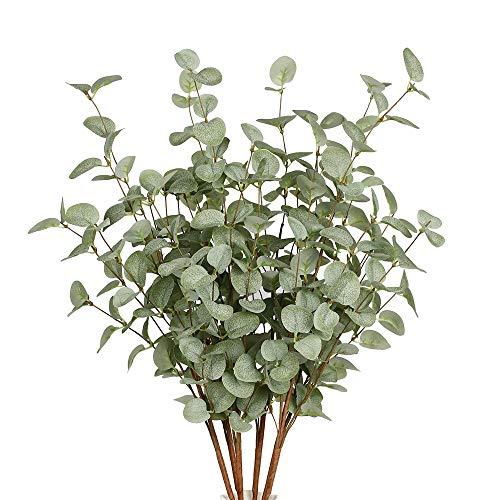 VGIA 6 Pcs 27'' Eucalyptus Stems Greenery Stems Eucalyptus Leaf Spray in Green Silk Plastic Plants Floral Artificial Plants for Home Party Wedding Decoration