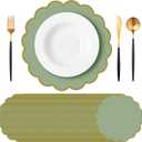 Tinlade 50 Pcs Paper Placemats, 13.5 Inch Disposable Scalloped Placemat, Decorative Round Table Place Mats for Birthday, Wedding, Bridal Shower, Baby Shower, Tea Party, Dining Tableware(Sage Green)