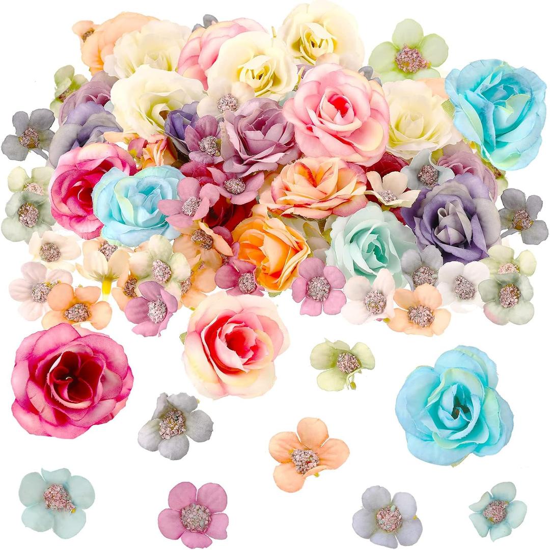 Janinka 174 Pcs Fake Mini Flowers for Crafts Small Silk Artificial Fabric Flowers Bulk for DIY Wedding Birthday Party Wreath Decor, 2 cm 4 cm(Multicolor)