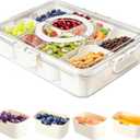 Snackle Box Container, Divided Serving Tray with Lid and Handle, 8 Compartment Portable Snack Box Containers, Clear Storage Organizer for Fruit Candy Nuts Veggie, Perfect for Road Travel Party