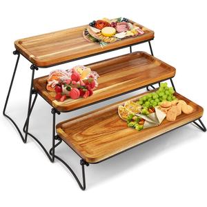 3 Tier Cupcake Stand and Towers Large Serving Tray for Party Acacia Wooden Dessert Table Display Set Decorative Tray Tiered Tray Decor Small Chees Charcuterie Boards Rustic Wood Serving Platters Trays