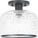 Black Vintage Semi-Flush Mount Ceiling Light with Globe Glass. Ideal for Small Kitchen, Closet, Hallway, Entryway, and Bathroom Lighting