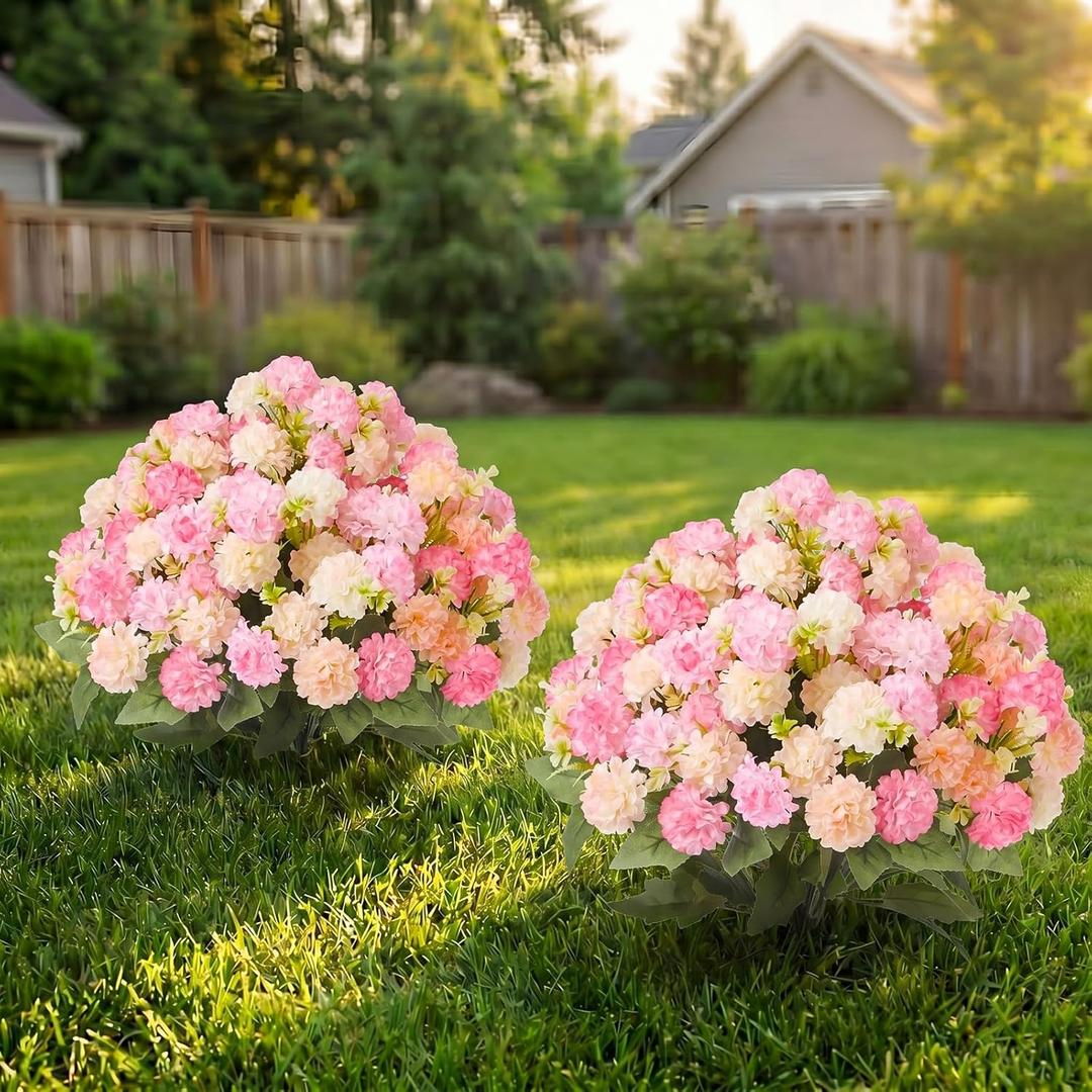 Suncalla 2 Set Pink Apricot Artificial Topiary Ball Trees with Hydrangea Flower, 19.7" UV Resistant Outdoor Artificial Plants with Ground Spike for Planter Front Door Home Indoor Porch Patio Decor