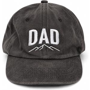 Dad Hat for Men, Washed Cotton Baseball Cap with Brown Leather Patch, Adjustable (Brown)