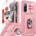 LeYi Compatible for Samsung Galaxy A36-5G Phone Case: Samsung A36 5G Case with Screen Protector X 2, Slide Camera Cover with Magnetic Stand, Heavy Duty Shockproof para A36 Case for Women Girl, Pink