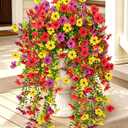 Artificial Hanging Flowers 4 Bundles UV Resistant Fake Flowers for Outdoor Decor Realistic Silk Flower Faux Plants for Patio Porch Garden Yard (Mixed Color)