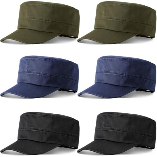 Eurzom 5 Pcs Military Style Hat Cadet Cap Army Basic Army Vintage Cap Adjustable Cotton Twill Flat Top for Men Women(Black,Navy,Green)