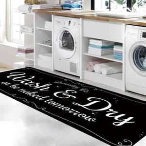 Laundry Room Rug Non Slip Floor mats Farmhouse Large Laundry Rugs for Laundry Runner Room Mat Washer and Dryer Carpet Laundry Room Decor 20x47inch(Black)
