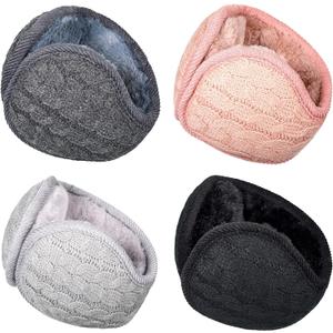 Ficerd 4 Pieces Unisex Knit Earmuffs Furry Fleece Winter Ear Muffs Warm Foldable Ear Covers Soft Ear Warmer for Women Men (Black, Gray, Dark Gray and Pink)