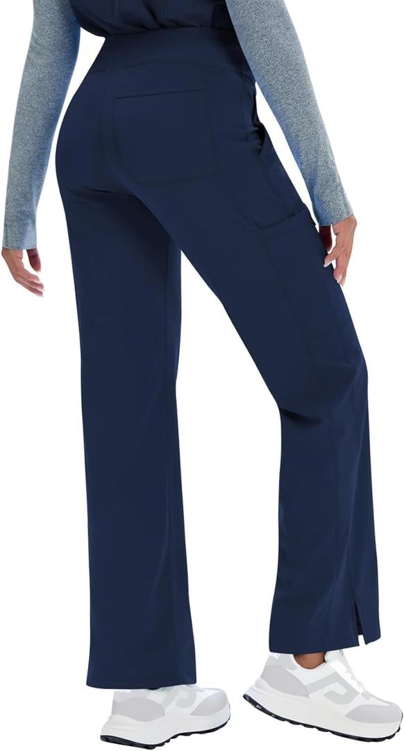 Women Yoga Scrub Pants Straight Mid Rise Elastic Waist Cargo Work Pants with Five Pocket 4-Way Stretch (X-Small, Navy)