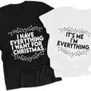 Christmas Couples Shirts His and Her Matching Xmas Outfits Funny Christmas Family Pajamas Short Sleeve Tees Top, Size Medium