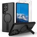 for S22-Ultra Case: with 2 PCS Screen Protector for Galaxy S22 Ultra Case, Strong Magnetic Compatible with MagSafe, Built-in Stand, Matte Translucent Case for Samsung Galaxy S22 Ultra, Black