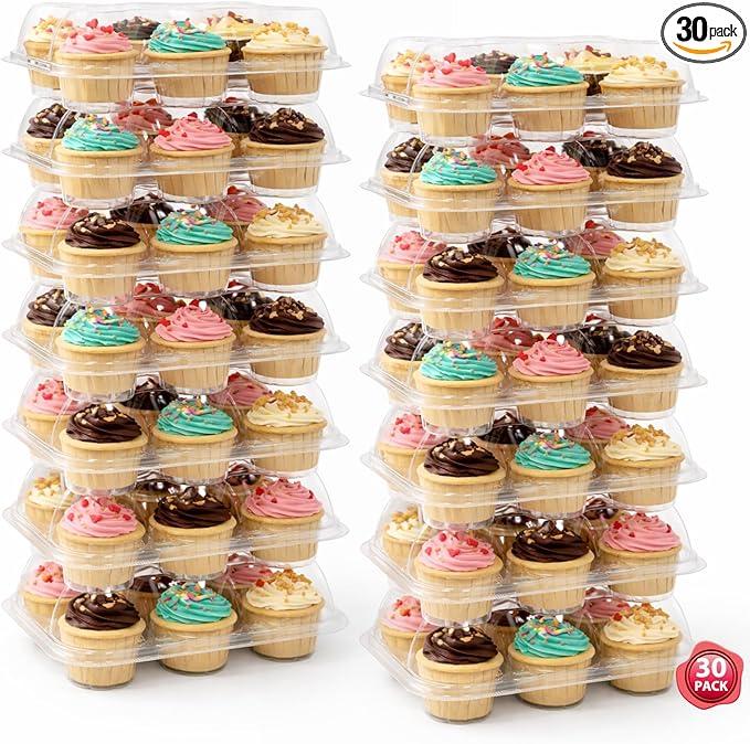 WIKDAY 6 Count Cupcake Containers with Lids, 30 Pack Stackable cupcake holders Clear Plastic Dessert Boxes for 180 Cupcakes, Muffins